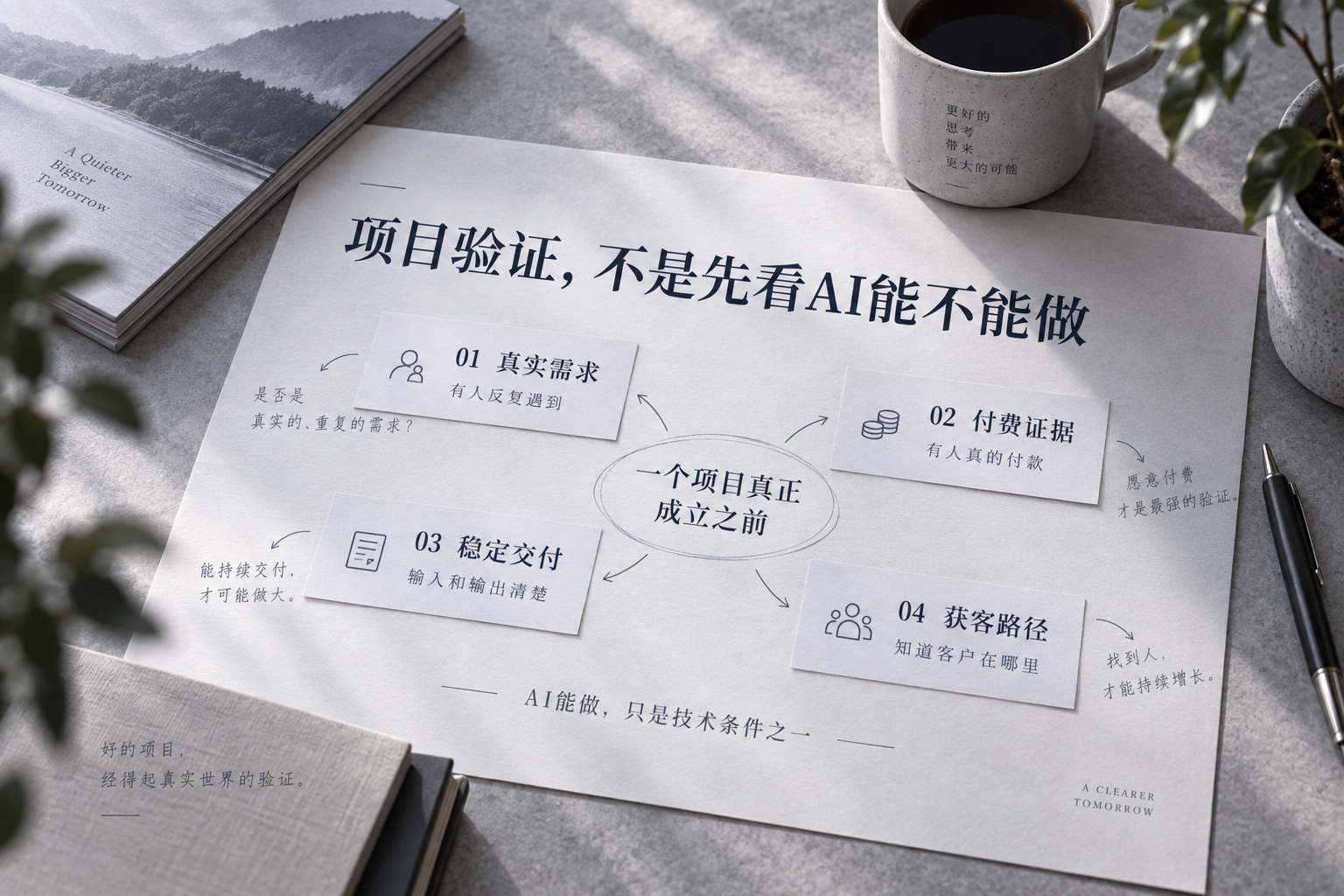 项目验证的四个核心信号：真实需求、付费证据、稳定交付和获客路径